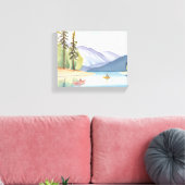 Kanoën op het meer | Landschap aquarel Canvas Afdruk (Insitu (Woonkamer))