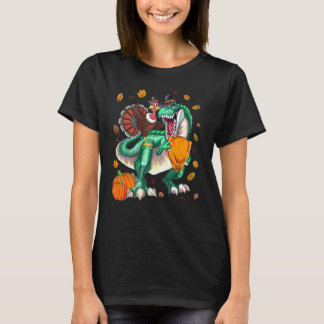 Kanoenkerkdankbaarheid Kalkoenrijdende Dinosaur Re T-shirt