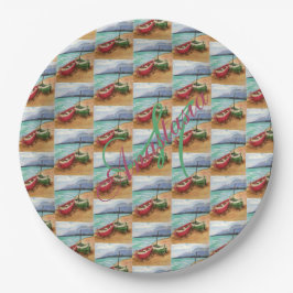 KANOES GEKOPPELD OP DE BEACH MONOGRAM PARTIJ PAPIEREN BORDJE