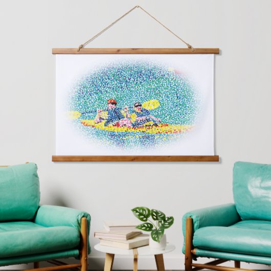 Kanoestellen in pointillisme op wandtapijt hangend wandkleed (Woonkamer)