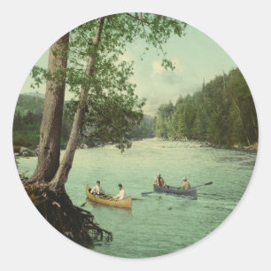 Kanoestellen op een Adirondack Mountain Stream Ronde Sticker