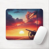 Kanon met Amerikaanse vlag bij zonsondergang Muismat (Met muis)