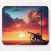 Kanon met Amerikaanse vlag bij zonsondergang Muismat (Voorkant)