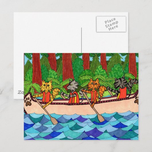 Kanovende katten briefkaart (Voorkant / Achterkant)