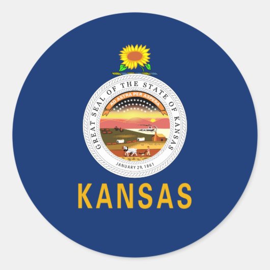 Kansan Vlag & Zegel, Vlag van Kansas Ronde Sticker (Voorkant)