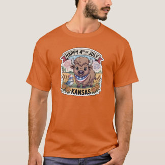 Kansas 4 juli Western Meadowlark Sunflower St T-shirt