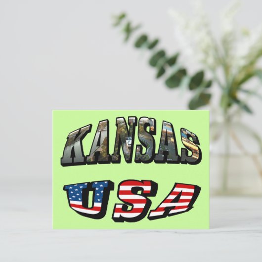 Kansas Afbeelding en USA Flag Font Briefkaart (Staand voorkant)