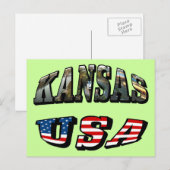 Kansas Afbeelding en USA Flag Font Briefkaart (Voorkant / Achterkant)
