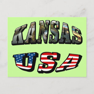 Kansas Afbeelding en USA Flag Font Briefkaart