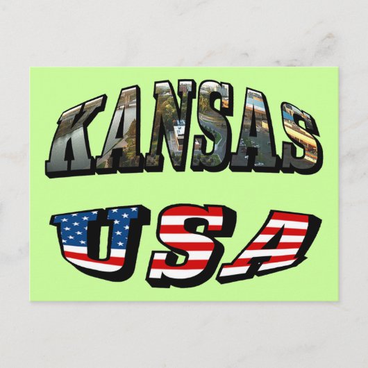 Kansas Afbeelding en USA Flag Font Briefkaart (Voorkant)
