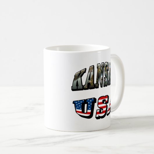 Kansas Afbeelding en USA Flag Font Koffiemok (Voorkant rechts)
