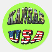Kansas Afbeelding en USA Flag Font Ronde Sticker (Voorkant)