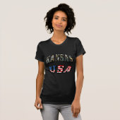 Kansas Afbeelding en USA Flag Font T-shirt (Voorkant volledig)