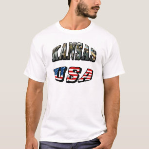 Kansas Afbeelding en USA Flag Font T-shirt