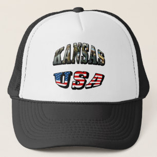 Kansas Afbeelding en USA Flag Font Trucker Pet