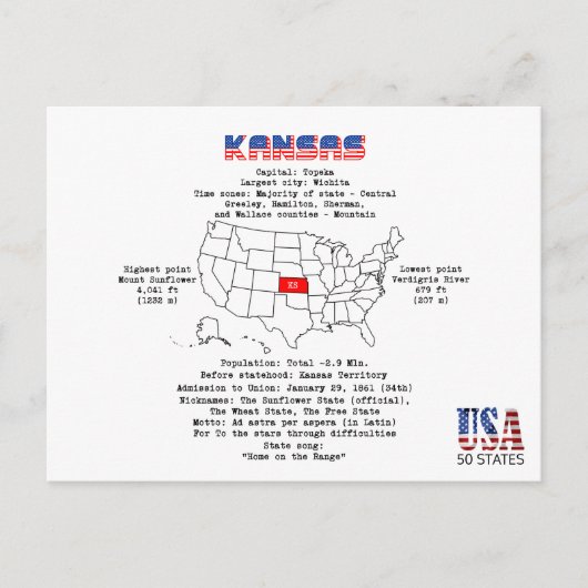 Kansas Amerikaanse staat op een kaart en nuttige i (Voorkant)