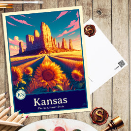 Kansas | Anime Stijl Cel Gearceerde Ansichtkaart Briefkaart