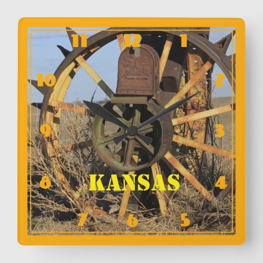 Kansas Antique Tire Vierkante Klok (Voorkant)