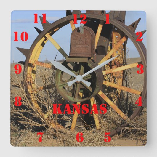 Kansas Antique Tractor Tire Square Clock Vierkante Klok (Voorkant)