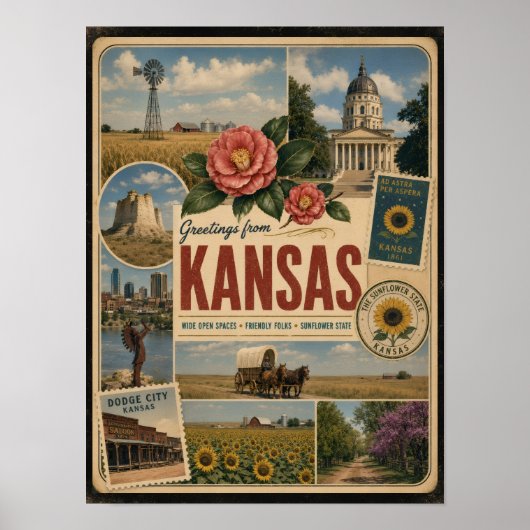 Kansas Authentieke Vintage Stijl Poster (Voorkant)