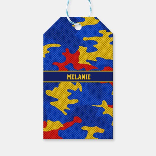 Kansas Blue Red Yellow Vibrant Camo Pattern Cadeaulabel (Voorkant)