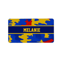 Kansas Blue Red Yellow Vibrant Camo Pattern Etiket