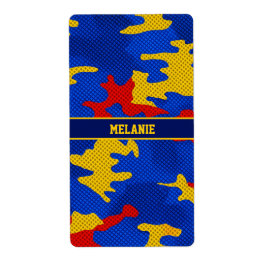 Kansas Blue Red Yellow Vibrant Camo Pattern Etiket