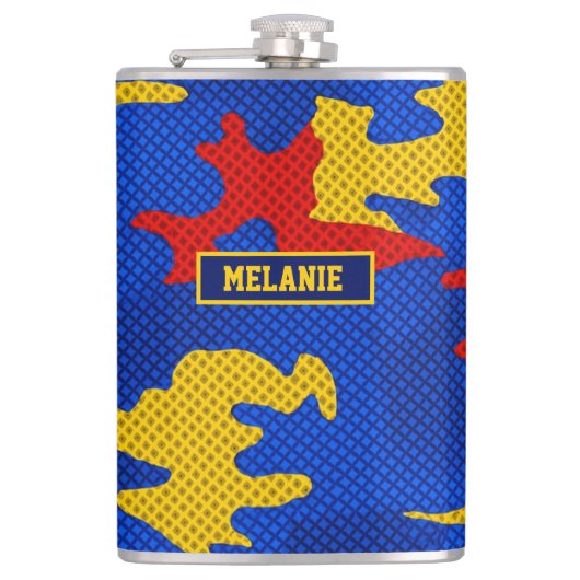 Kansas Blue Red Yellow Vibrant Camo Pattern Heupfles (Voorkant)