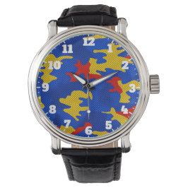 Kansas Blue Red Yellow Vibrant Camo Pattern Horloge