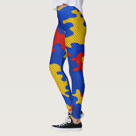 Kansas Blue Red Yellow Vibrant Camo Pattern Leggings