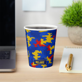 Kansas Blue Red Yellow Vibrant Camo Pattern Papieren Bekers