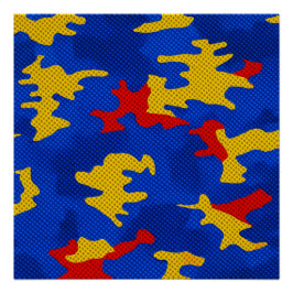 Kansas Blue Red Yellow Vibrant Camo Pattern Perfect Poster
