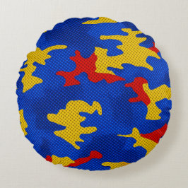 Kansas Blue Red Yellow Vibrant Camo Pattern Rond Kussen