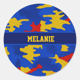 Kansas Blue Red Yellow Vibrant Camo Pattern Ronde Sticker