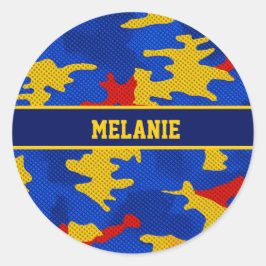 Kansas Blue Red Yellow Vibrant Camo Pattern Ronde Sticker