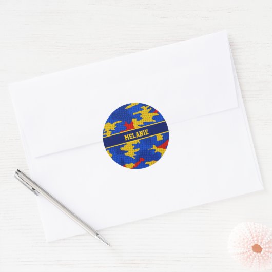 Kansas Blue Red Yellow Vibrant Camo Pattern Ronde Sticker (Envelop)