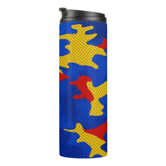 Kansas Blue Red Yellow Vibrant Camo Pattern Thermosbeker (Geroteerd rechts)