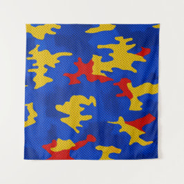 Kansas Blue Red Yellow Vibrant Camo Pattern Wandkleed