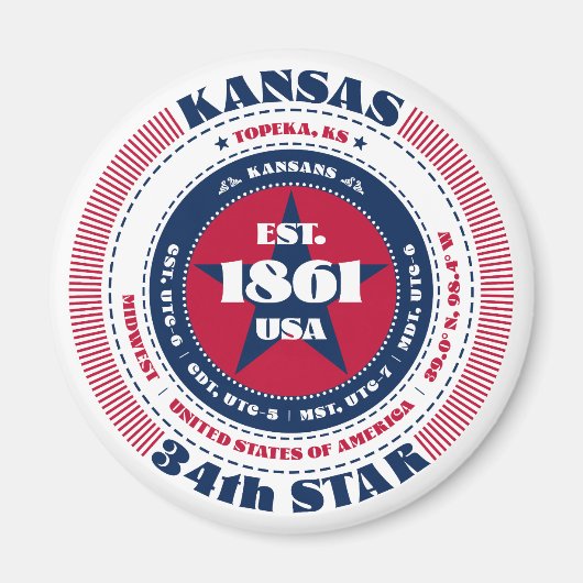 Kansas Circle Typography Souvenir Magnet (Voorkant)