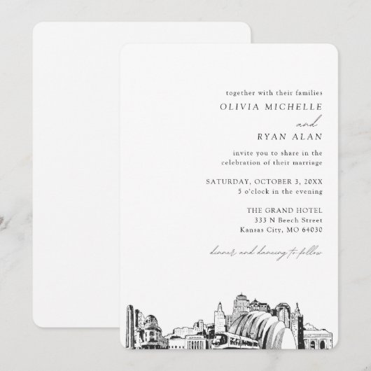 Kansas City Bruiloft Elegante Skyline uitnodiging (Voorkant / Achterkant)