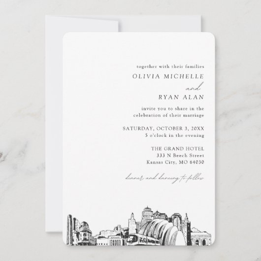 Kansas City Bruiloft Elegante Skyline uitnodiging (Voorkant)