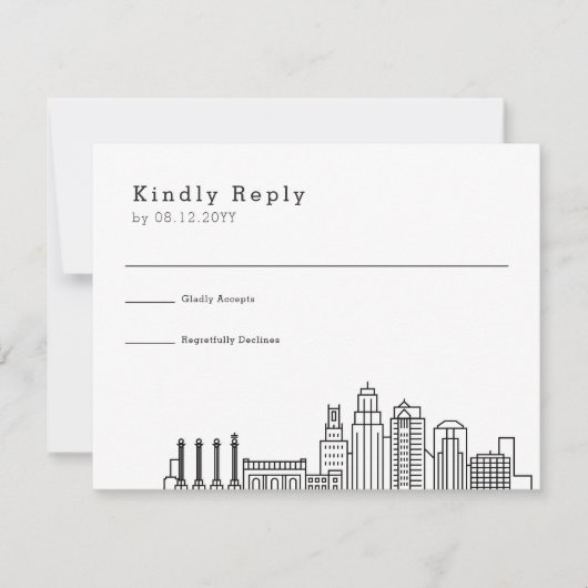 Kansas City bruiloft | Gestileerde Skyline RSVP (Voorkant)