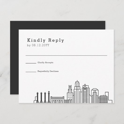 Kansas City bruiloft | Gestileerde Skyline RSVP (Voorkant / Achterkant)