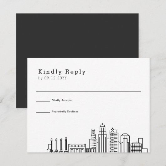 Kansas City bruiloft | Gestileerde Skyline RSVP Kaartje (Voorkant / Achterkant)