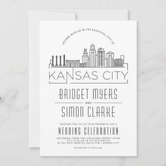 Kansas City bruiloft | Gestileerde Skyline uitnodi Kaart (Voorkant)