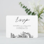 Kansas City Bruiloft Minimalistische Schets RSVP Informatiekaartje (Staand voorkant)