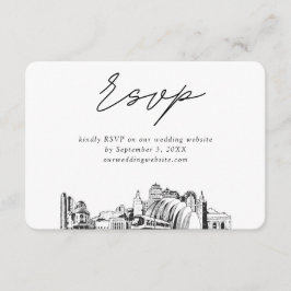 Kansas City Bruiloft Minimalistische Schets RSVP Informatiekaartje
