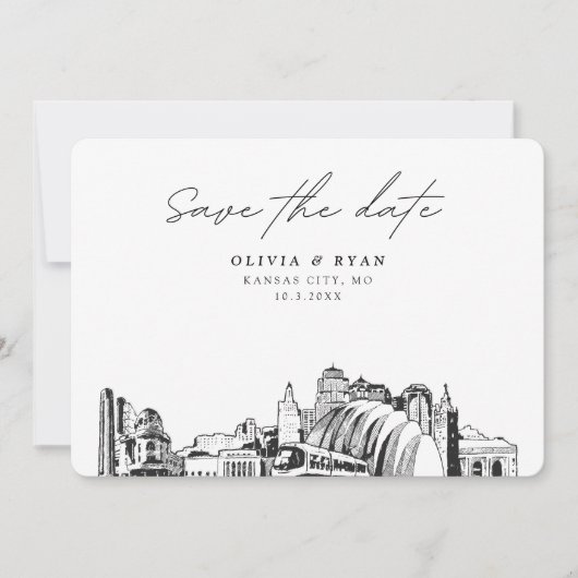 Kansas City Bruiloft Modern Save the Date Kaart (Voorkant)