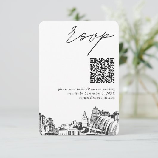Kansas City Bruiloft Moderne RSVP QR Code Informatiekaartje (Staand voorkant)