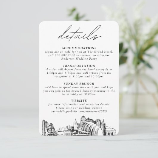 Kansas City bruiloft verticale details Informatiekaartje (Staand voorkant)